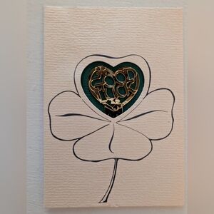 Vintage Gold Tone Brass GOOD LUCK Heart Bookmark & Card | MA